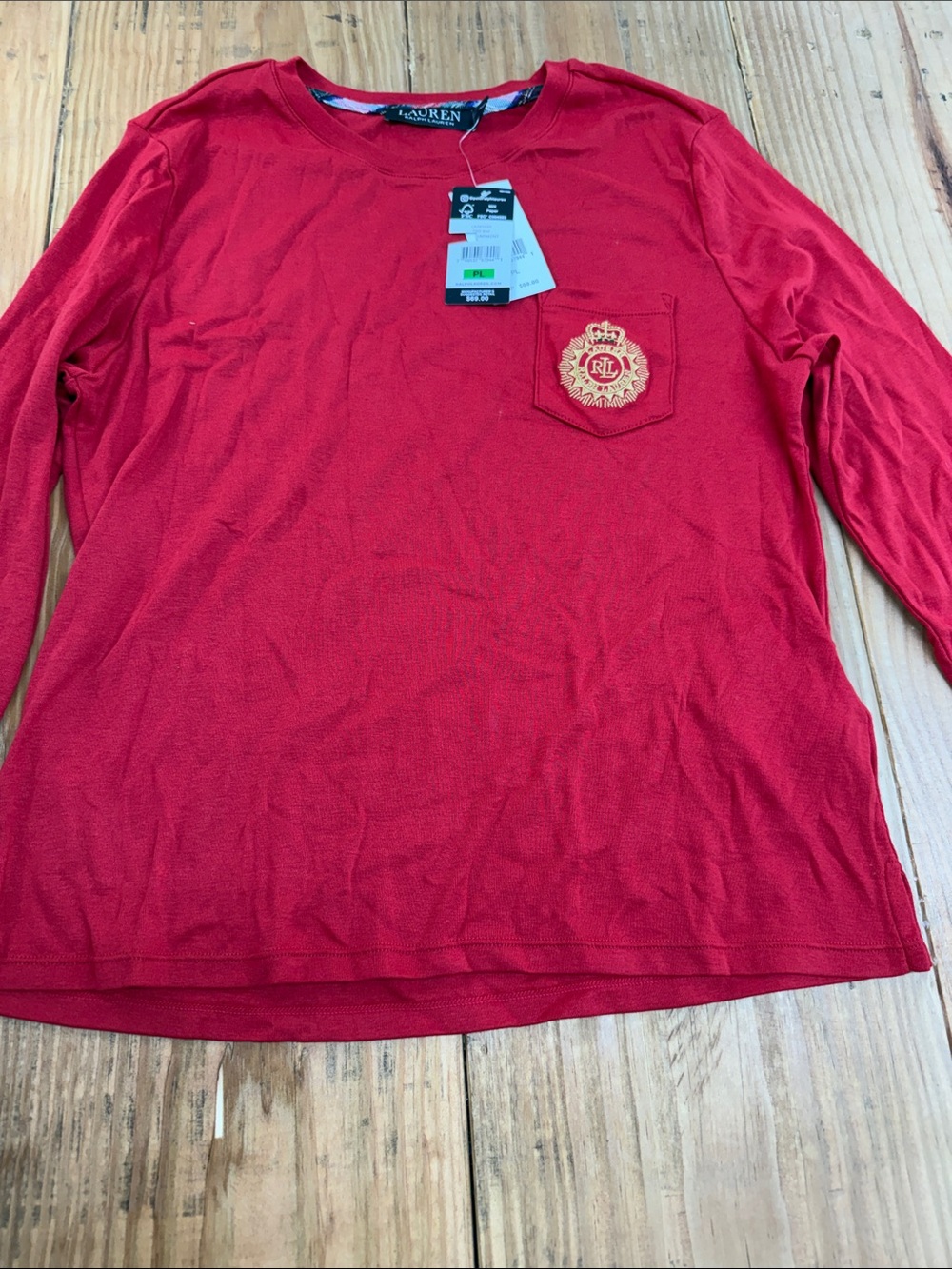 Polo by Ralph Lauren Red Long-Sleeve Pocket Tee with Embroidered Crest